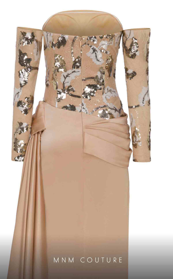 MNM Couture N0621 Satin Floral Strapless Side Skirt Dress