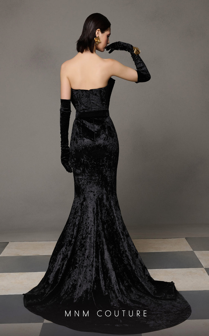 MNM Couture N0631 Dramatic Velvet Strapless Fitted Dress