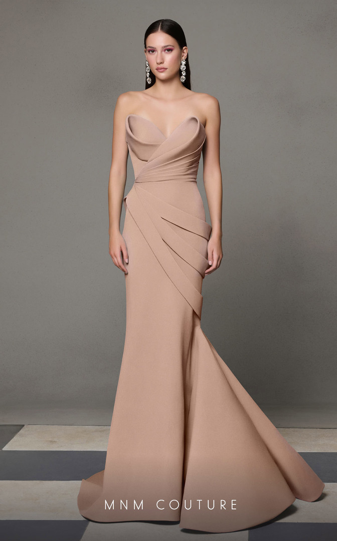 MNM Couture N0637 Crepe Sweetheart Neck Strapless Long Dress