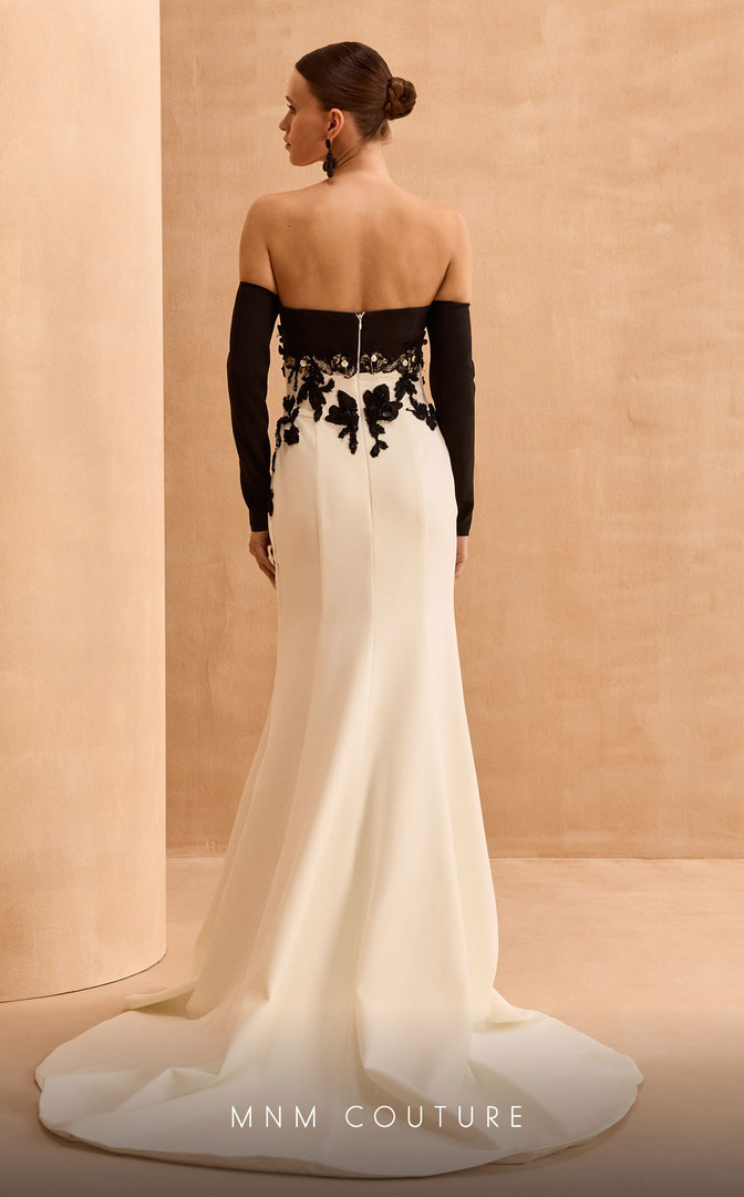 MNM Couture V02038 Crepe Sequins Floral Embroidery Dress