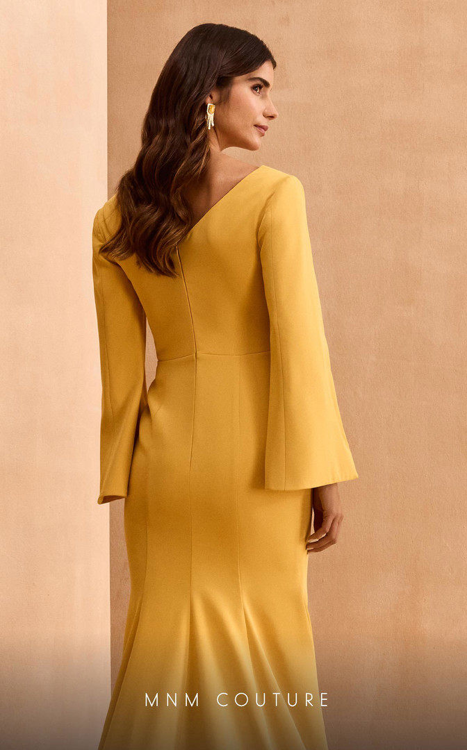 MNM Couture V02044 Crepe Cloak Sleeves V-neck Fitted Dress