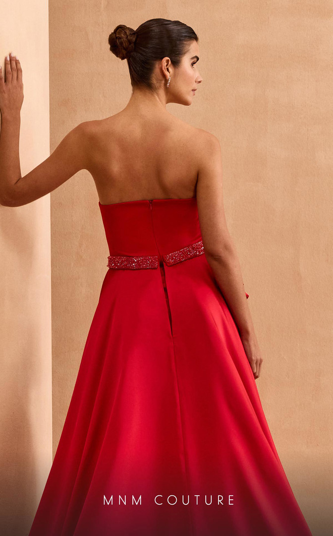 MNM Couture V07353 Satin Strapless Overskirt Fitted Dress