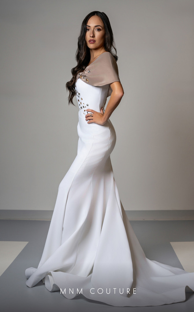 MNM Couture V07388 Straight-Across Neckline Cap Sleeve Dress