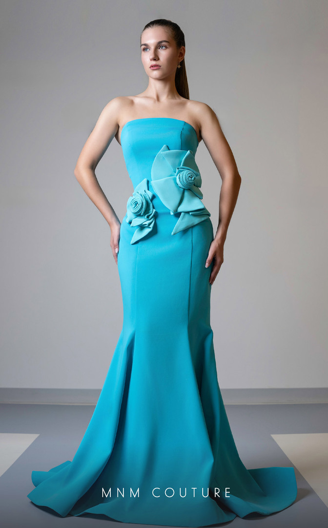 MNM Couture V07456 Strapless Straight-Across Neck Long Dress