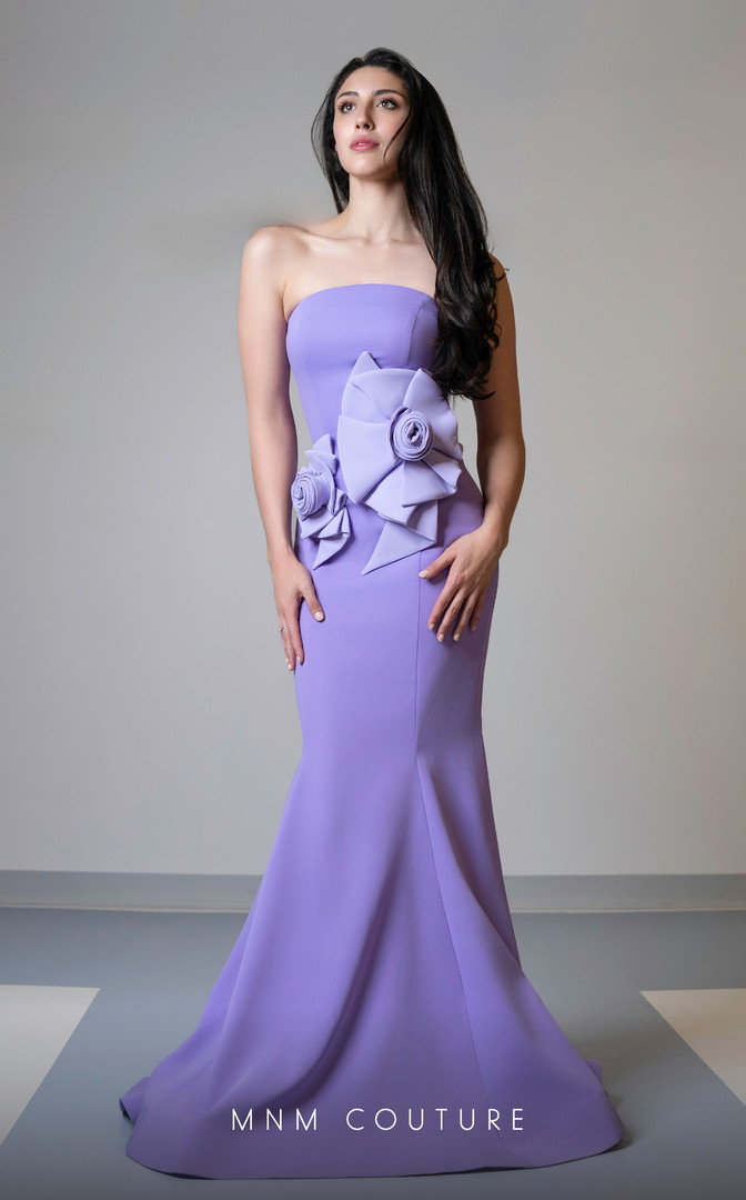 MNM Couture V07456 Strapless Straight-Across Neck Long Dress