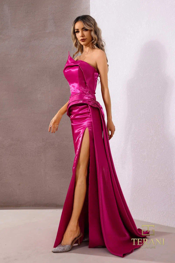 Terani Couture 252E5150 Shimmer Asymmetrical Strapless Dress