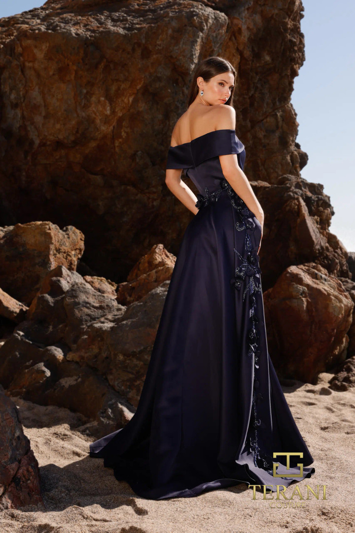 Terani Couture 252M5317 Matte Satin Off Shoulder Long Dress