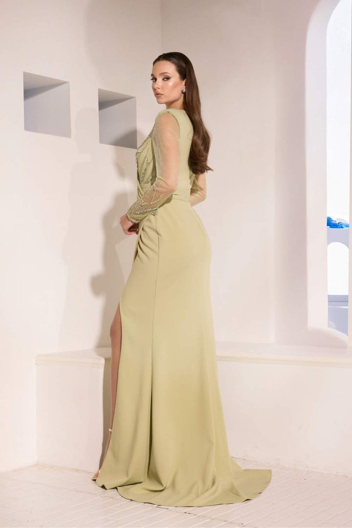 Terani Couture 252M5377 Stretch Twill Illusion Neck Dress