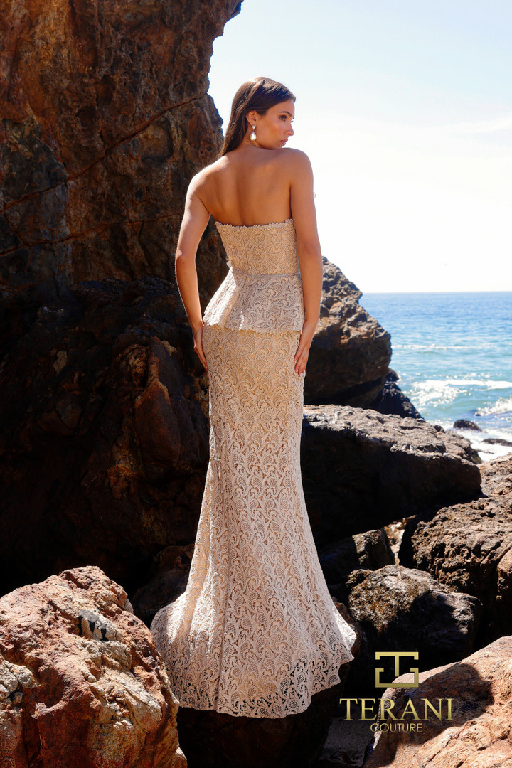 Terani Couture 252E5144 Lace Asymmetrical Strapless Dress