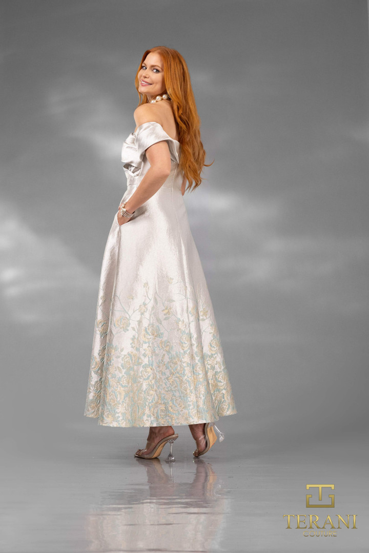 Terani Couture 252C5508 Jacquard Off-Shoulder Short Dress