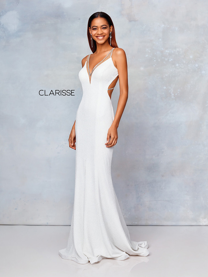 Clarisse 3799 Glitter Knit Plunging V-Neck Sleeveless Dress