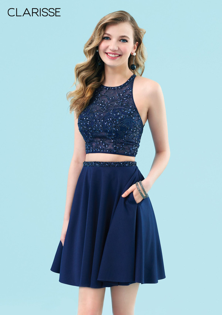 Clarisse 3958 Beaded Top Scoop Neck Two Piece Short Dress