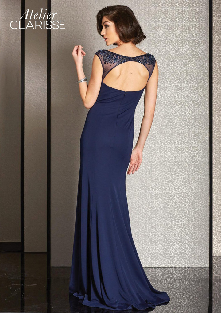 Clarisse M6241 Beaded Neck Cap Sleeves Sheath Long Gown