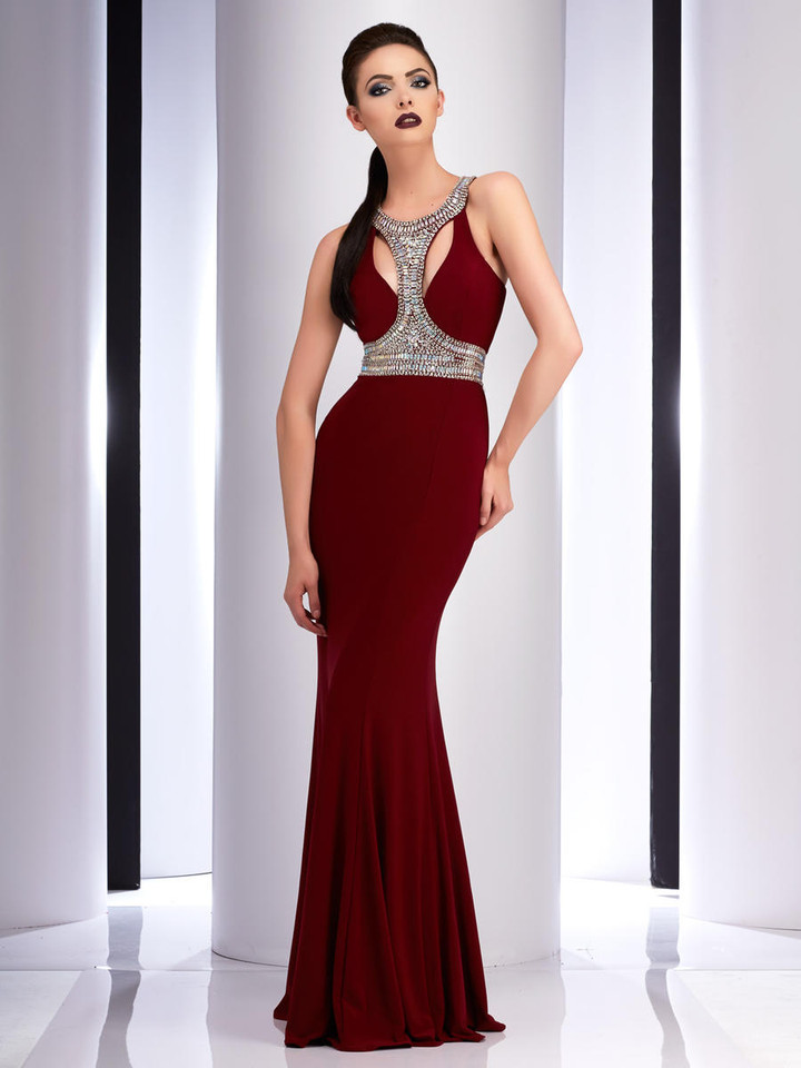 Clarisse 2839 Unique Beaded Bustline Sleeveless Long Dress