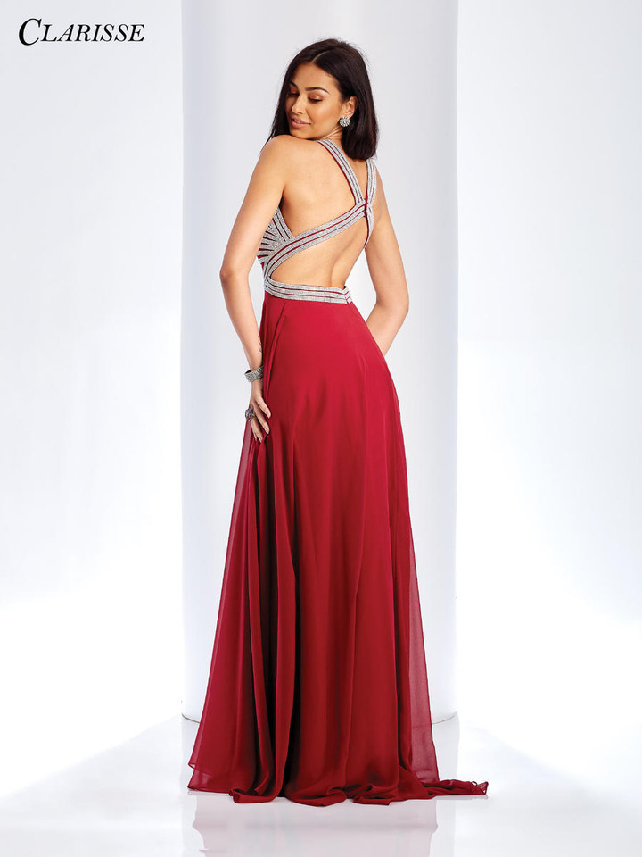 Clarisse 3412 Chiffon Illusion Halter Sheer Bodice Dress