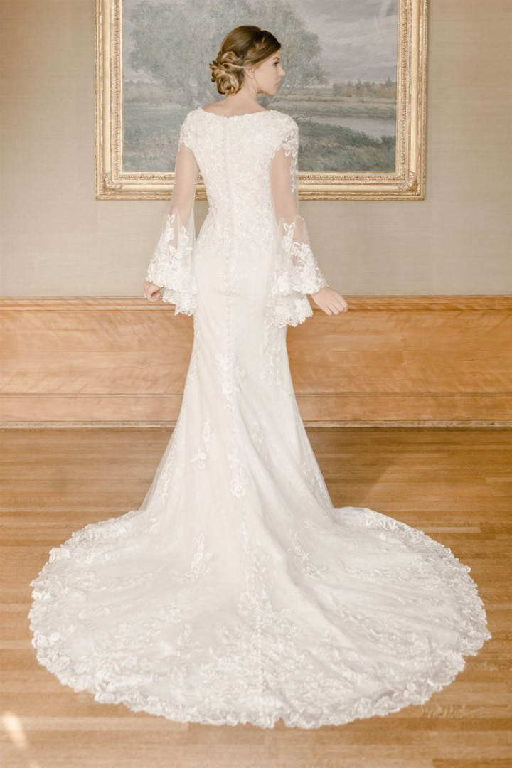 Modest by Mon Cheri TR22056 Tulle Allover Lace Wedding Dress