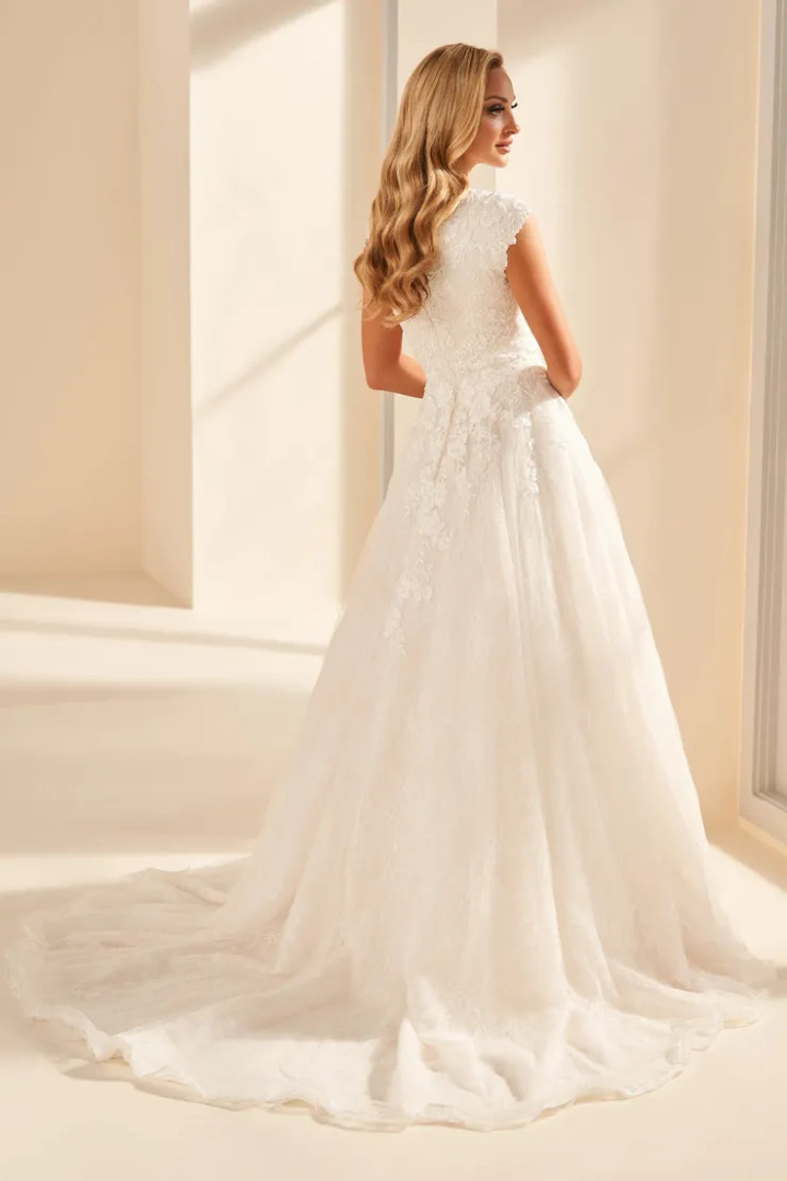 Modest by Mon Cheri MOD1801 Allover Lace Tulle Wedding Dress