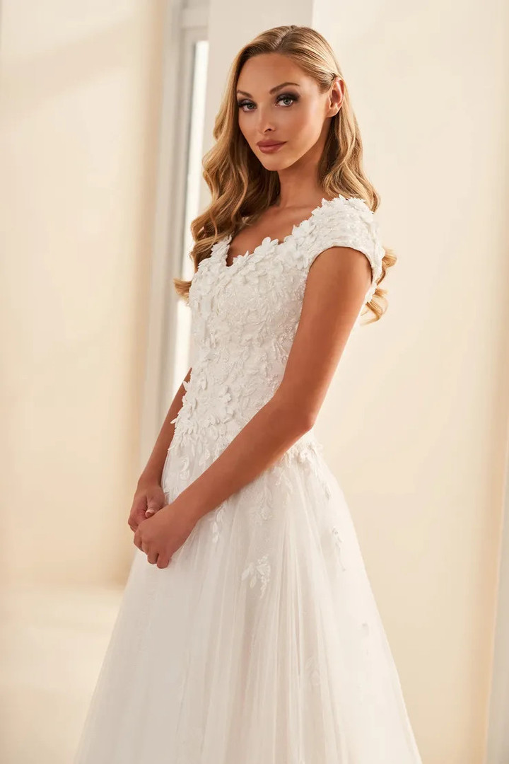 Modest by Mon Cheri MOD1803 Glitter Tulle Long Wedding Dress