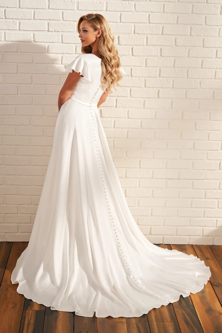 Modest by Mon Cheri MOD220 Satin Faced Crepe Wedding Dress