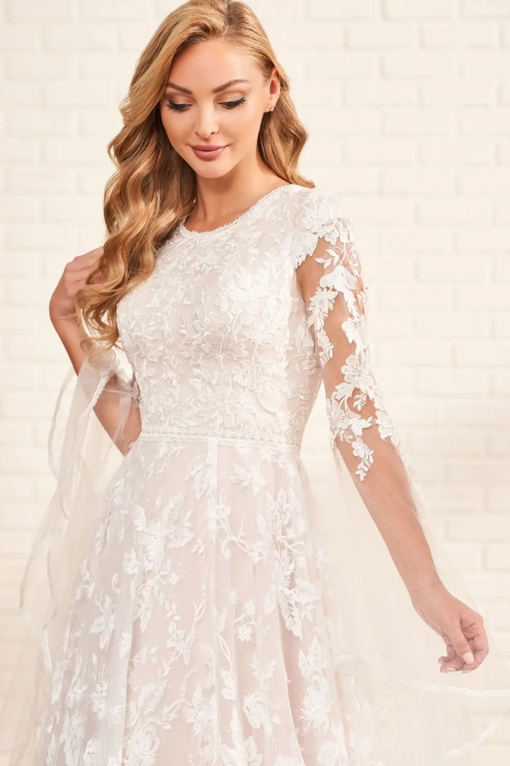 Modest by Mon Cheri MOD1817 Glitter Tulle Long Wedding Dress