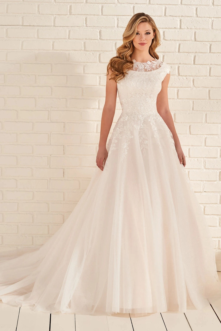 Modest by Mon Cheri MOD951 Lace Glitter Tulle Wedding Dress