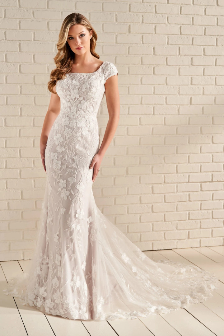 Modest by Mon Cheri MOD955 Sequin Tulle Lining Wedding Dress