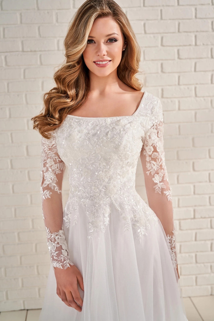 Modest by Mon Cheri MOD956 Organza Lining Long Wedding Dress