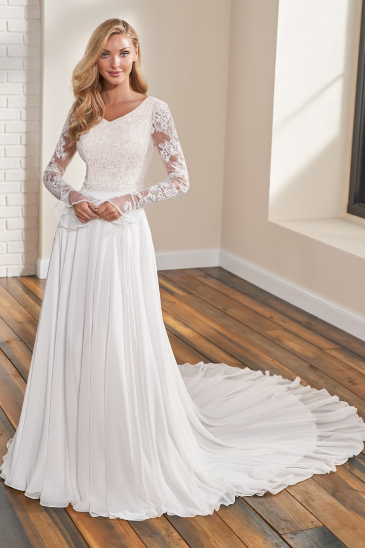 Modest by Mon Cheri TR12295 Tulle Allover Lace Wedding Dress