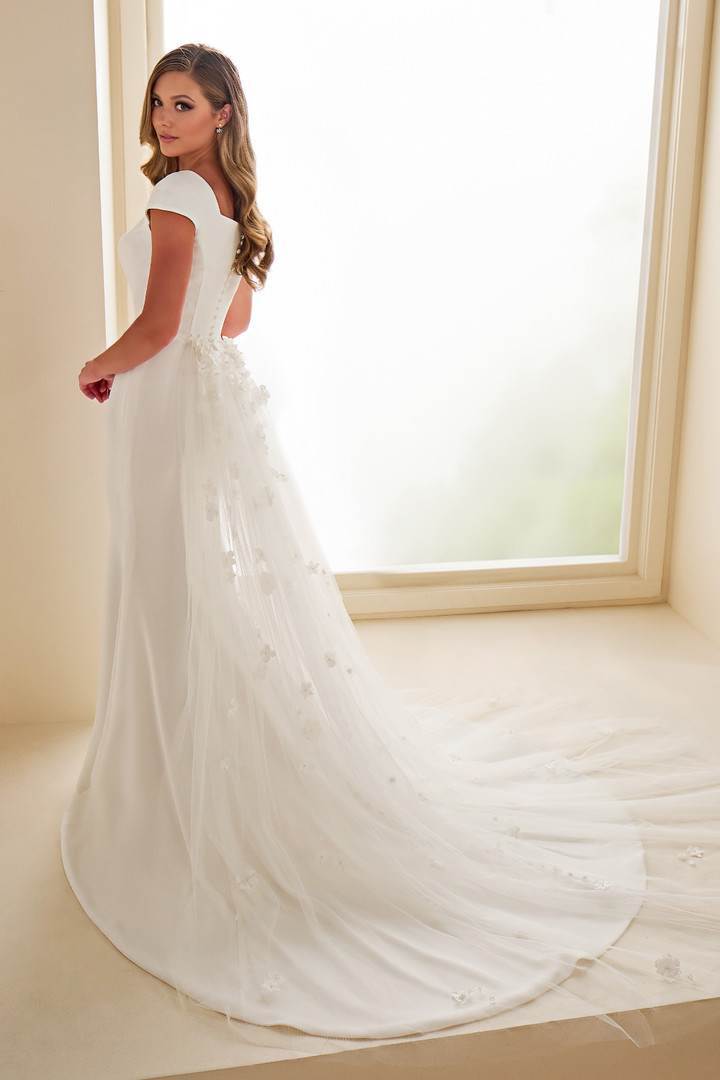 Modest by Mon Cheri MOD304 Tulle Crepe Beading Wedding Dress