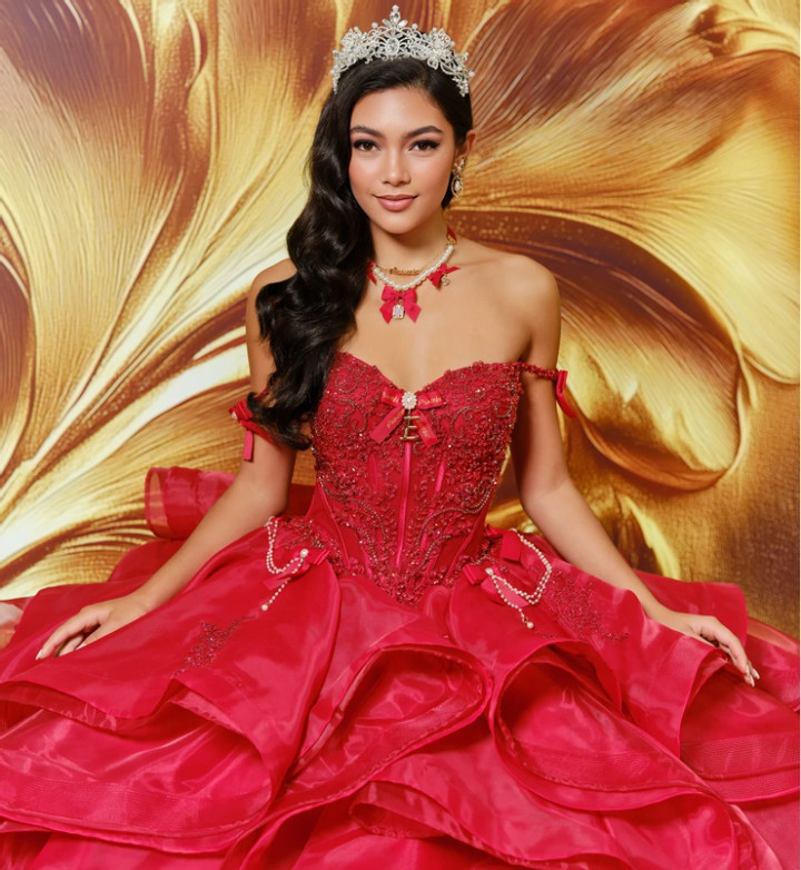 Princesa by Ariana Vara PR30204 Organza Beads Long Ball Gown