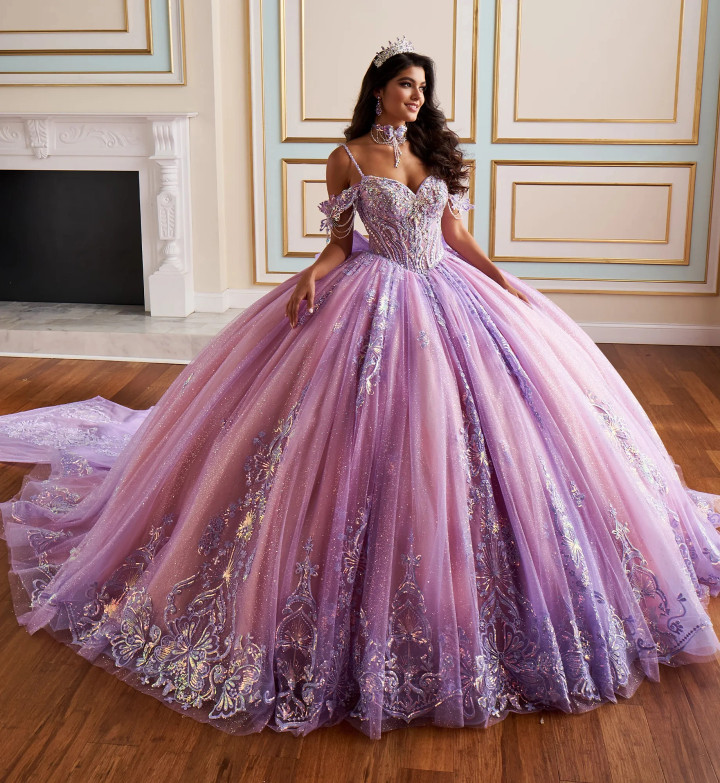 Princesa by Ariana Vara PR30198 Lace Glitter Tulle Ball Gown