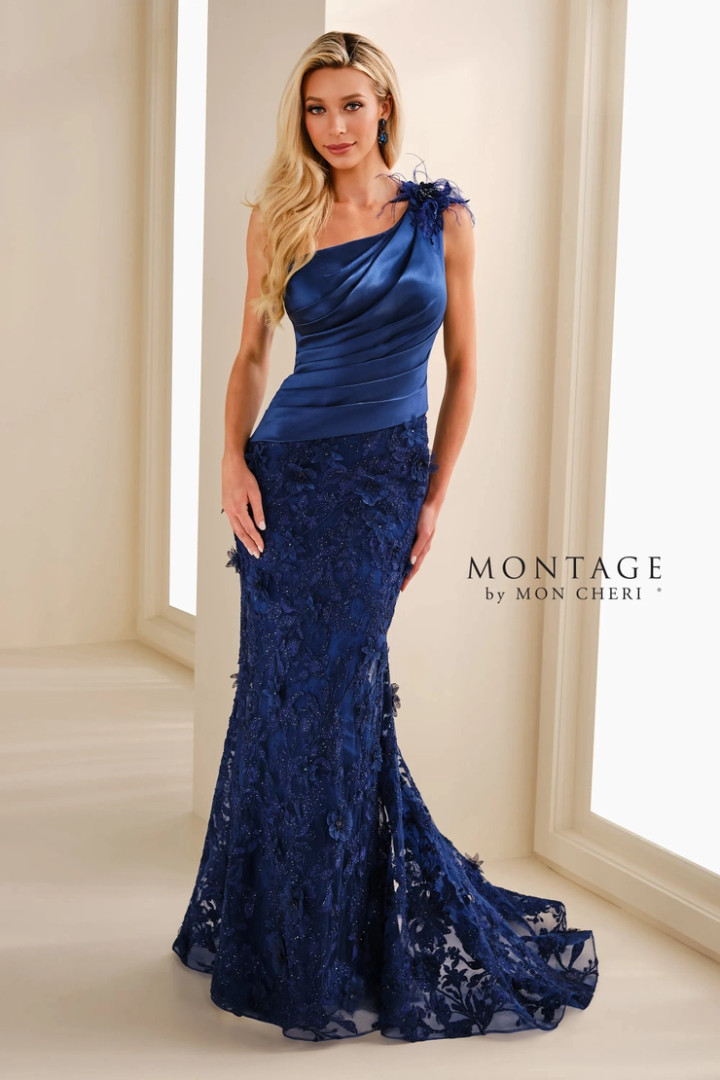 Montage by Mon Cheri M3102 Mikado Asymmetric Neck Long Dress