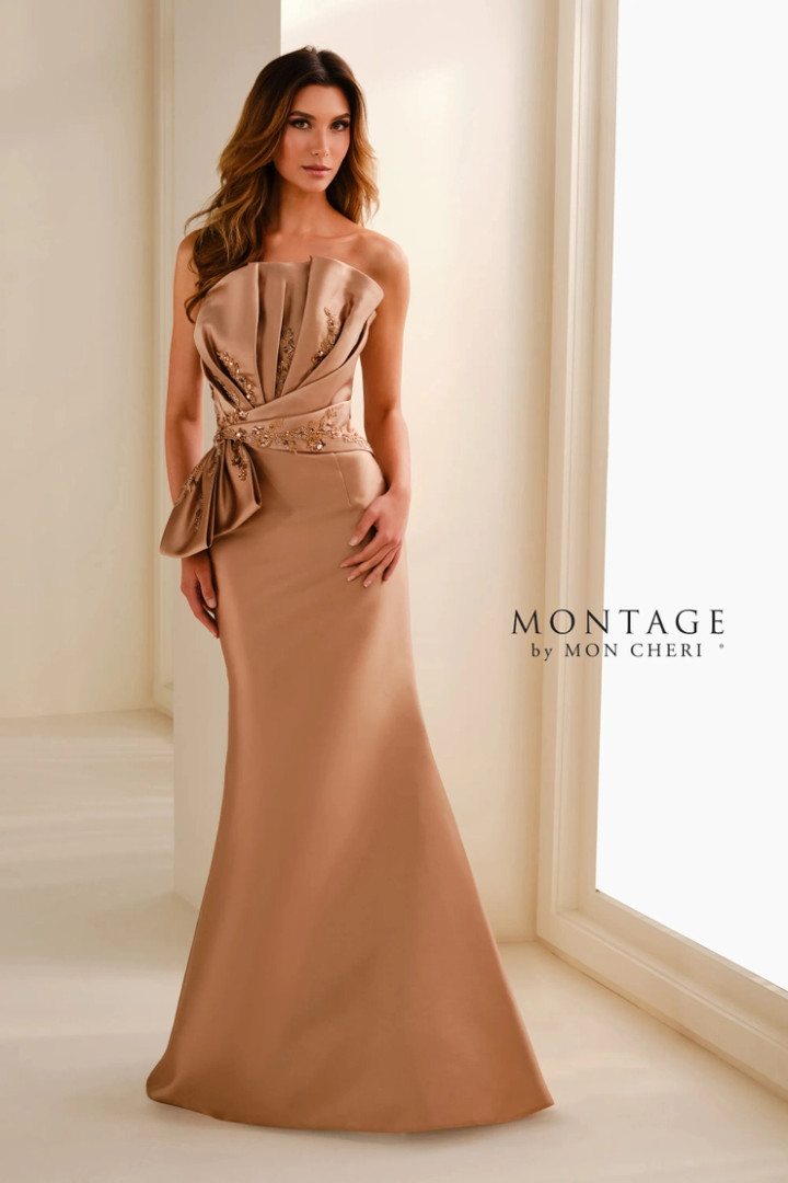 Montage by Mon Cheri M3104 Mikado Beading Strapless Dress