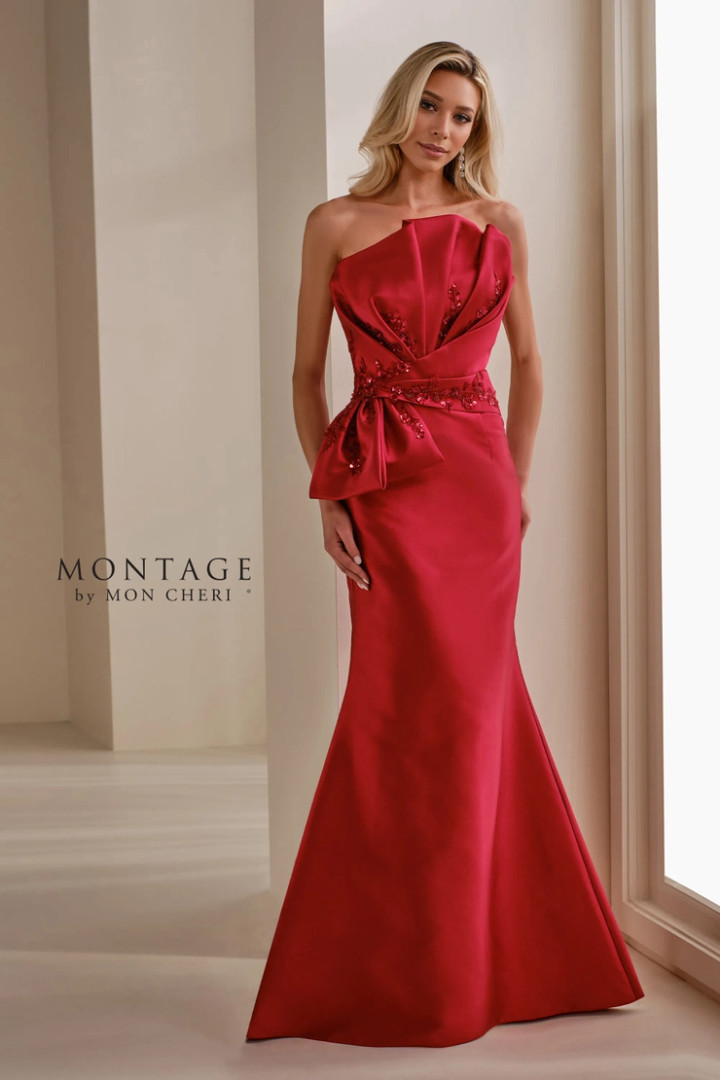 Montage by Mon Cheri M3104 Mikado Beading Strapless Dress