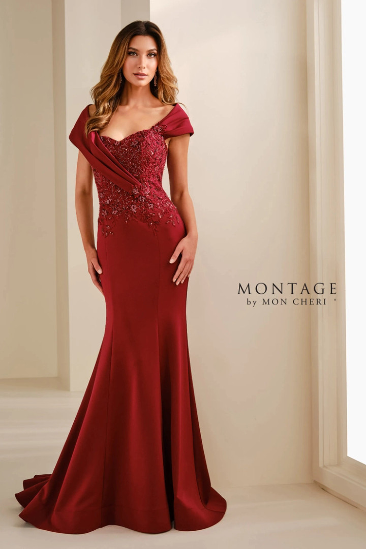 Montage by Mon Cheri M3108 Crepe Sweetheart Neck Long Dress