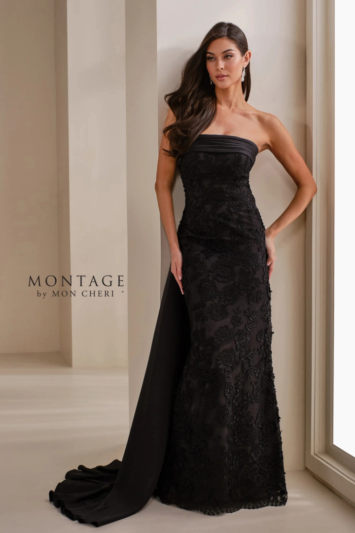 Montage by Mon Cheri M3110 Crepe Satin Curved Neck Dress