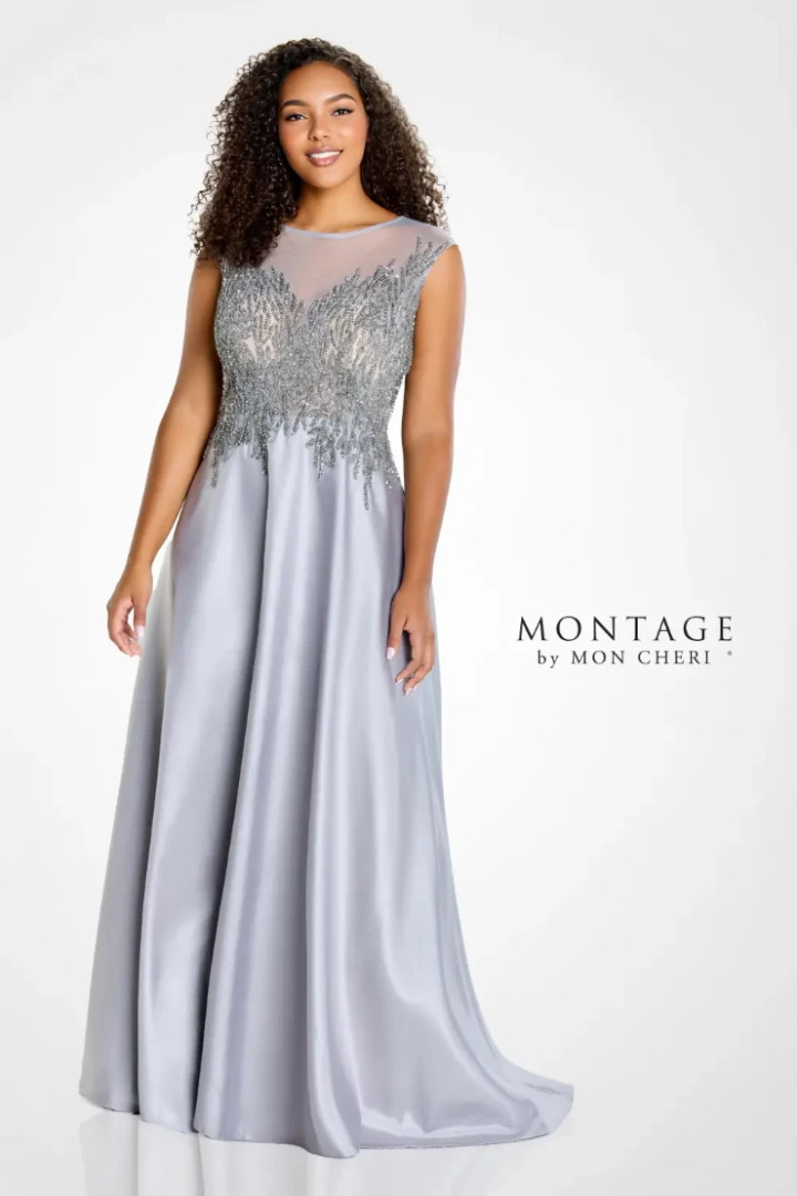 Montage by Mon Cheri 221967 Mikado Tulle Illusion Neck Dress