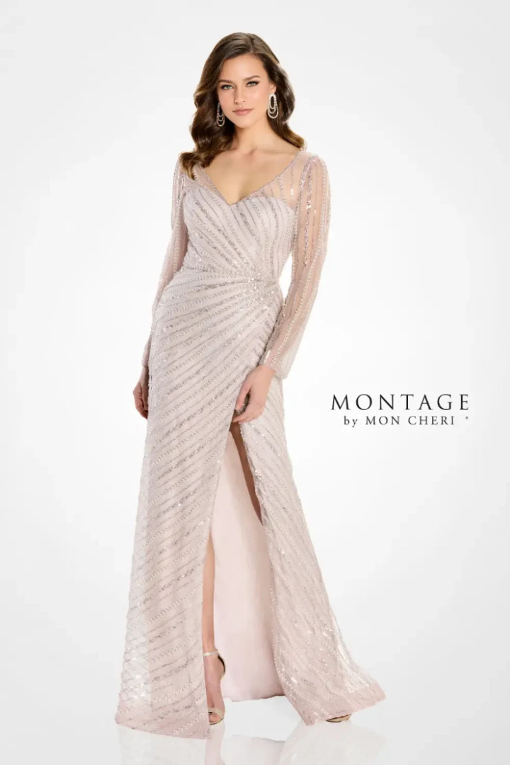Montage by Mon Cheri M2216 Allover Beading V-Neck Long Dress