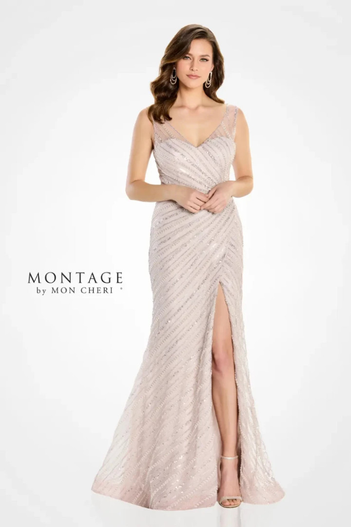 Montage by Mon Cheri M2216 Allover Beading V-Neck Long Dress