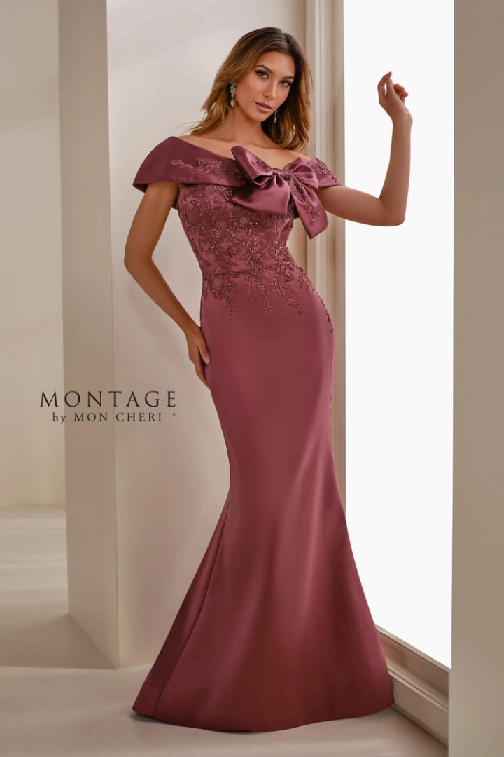 Montage by Mon Cheri M3111 Mikado Asymmetric Neck Long Dress