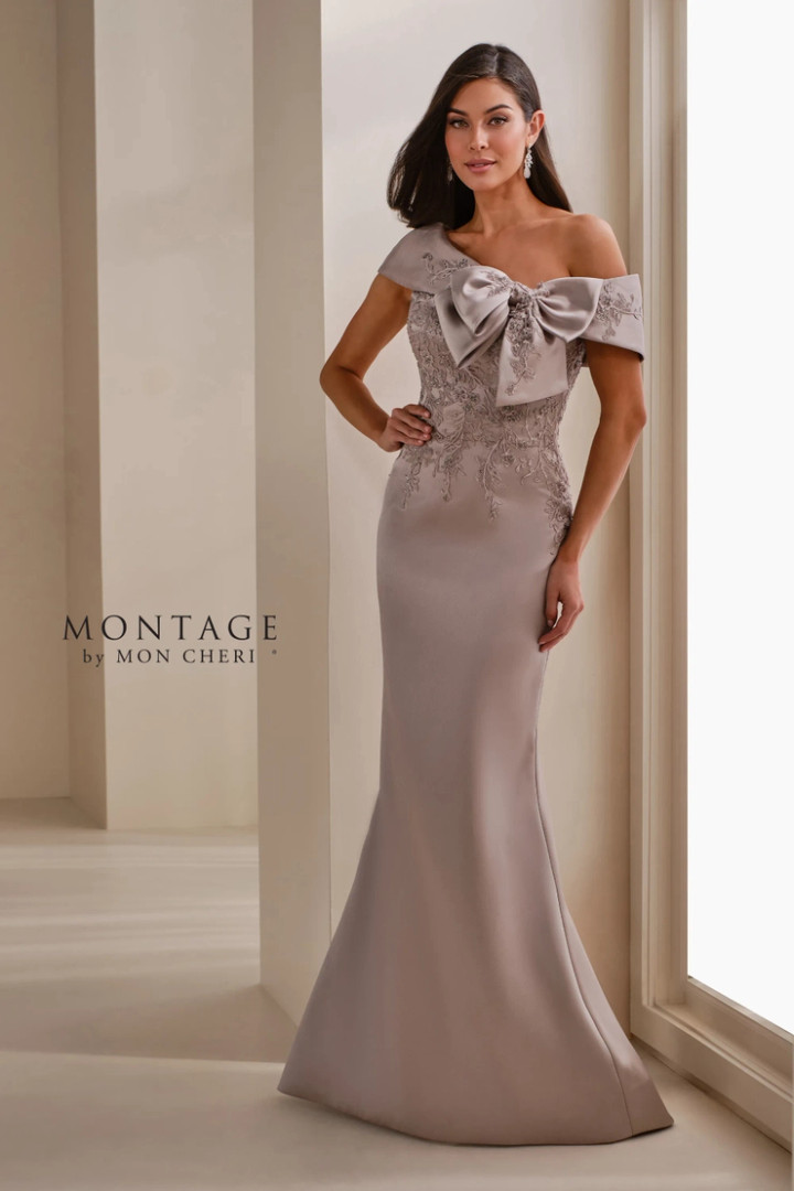 Montage by Mon Cheri M3111 Mikado Asymmetric Neck Long Dress
