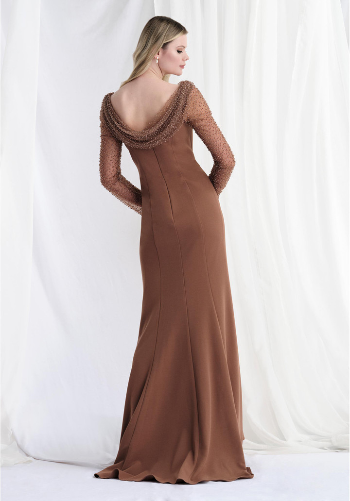 MGNY By Morilee 73156 Crepe Cowl Neck Long Sleeves Gown