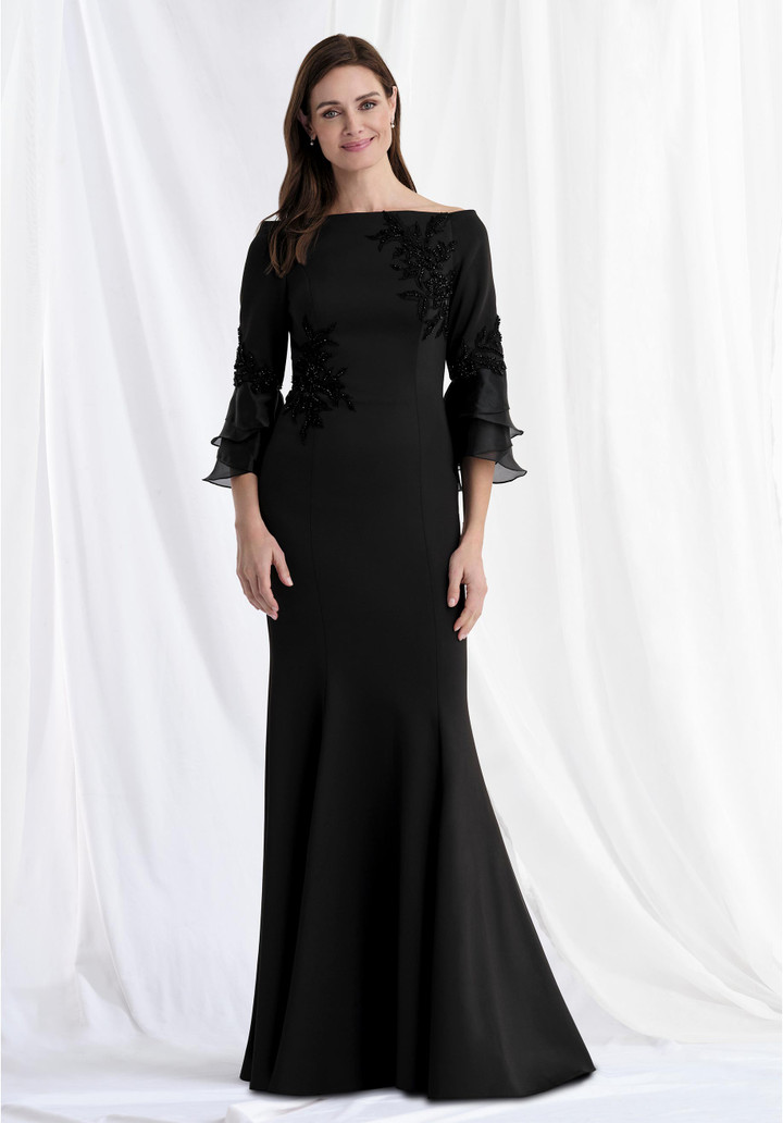 Morilee MGNY 73157 Scuba Knit Bateau Neck Ruffle Sleeve Gown
