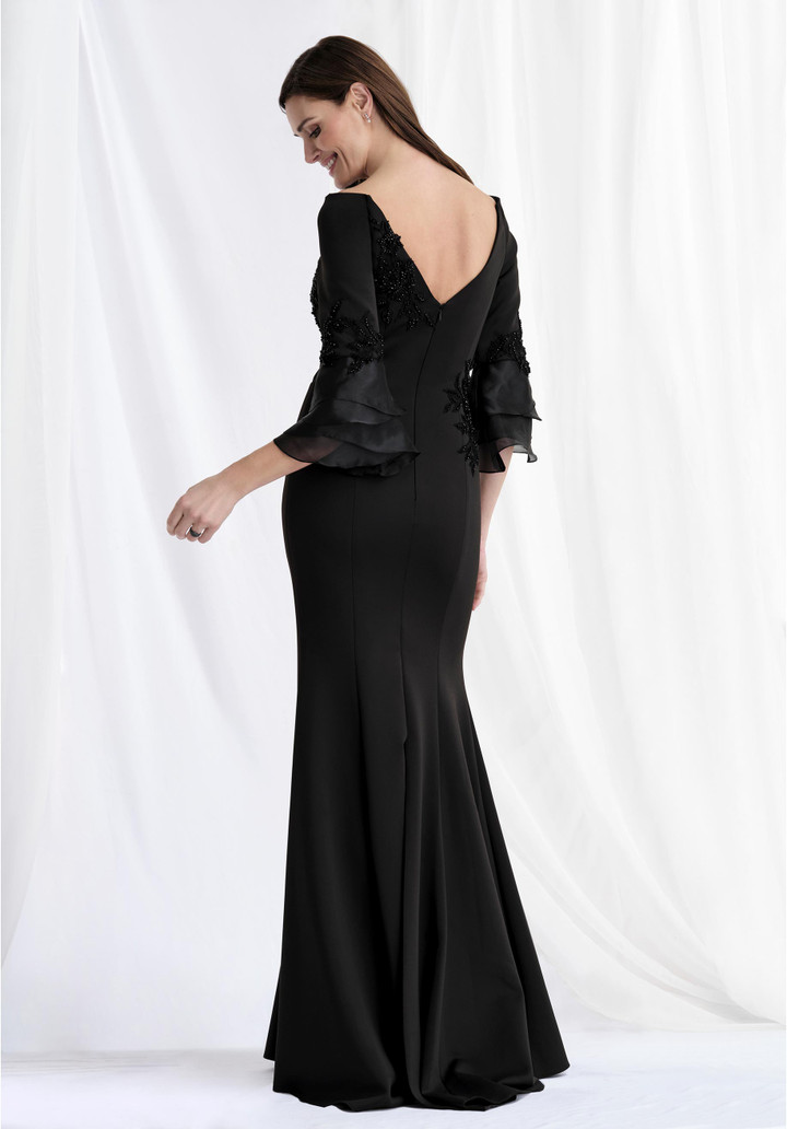 Morilee MGNY 73157 Scuba Knit Bateau Neck Ruffle Sleeve Gown