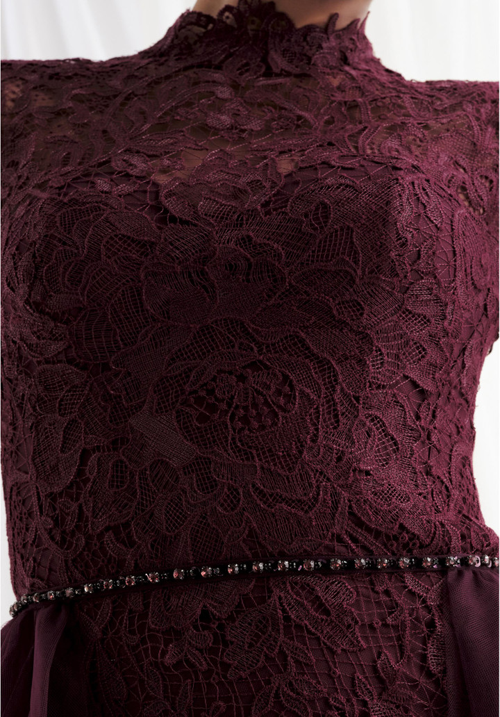 Morilee MGNY 73164 Lace High Neck Cap Sleeves Sheath Gown