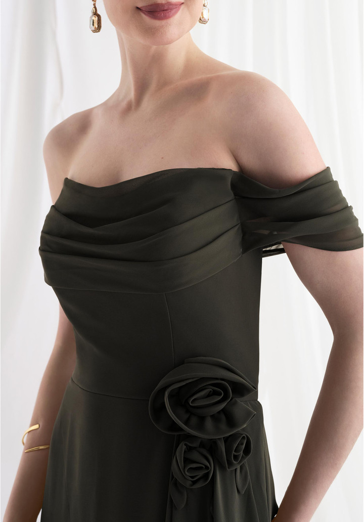 MGNY By Morilee 73165 Chiffon Soft Draped Off Shoulder Gown