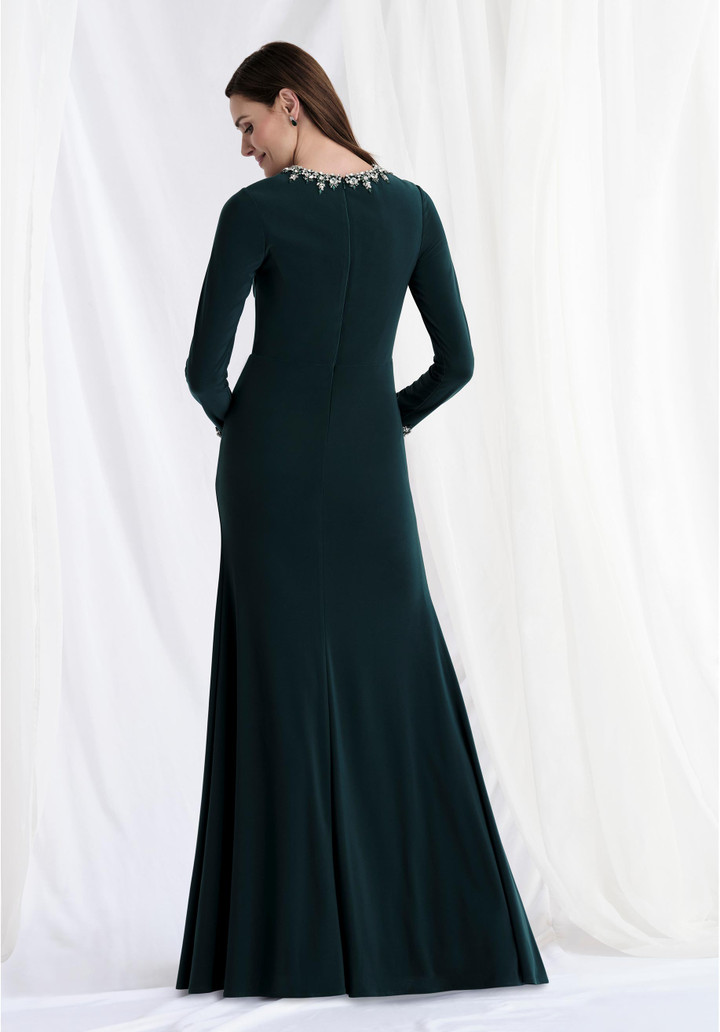 MGNY By Morilee 73166 Jersey Jewel Neck Long Sleeve Gown