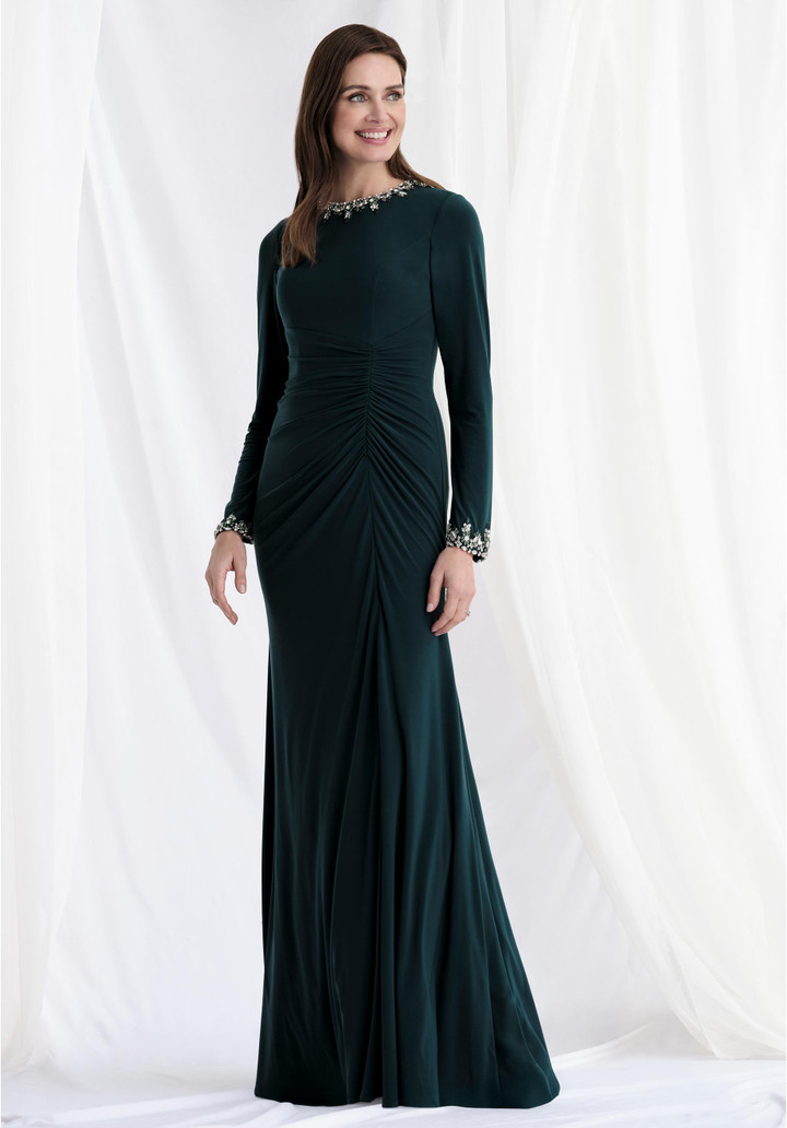 MGNY By Morilee 73166 Jersey Jewel Neck Long Sleeve Gown