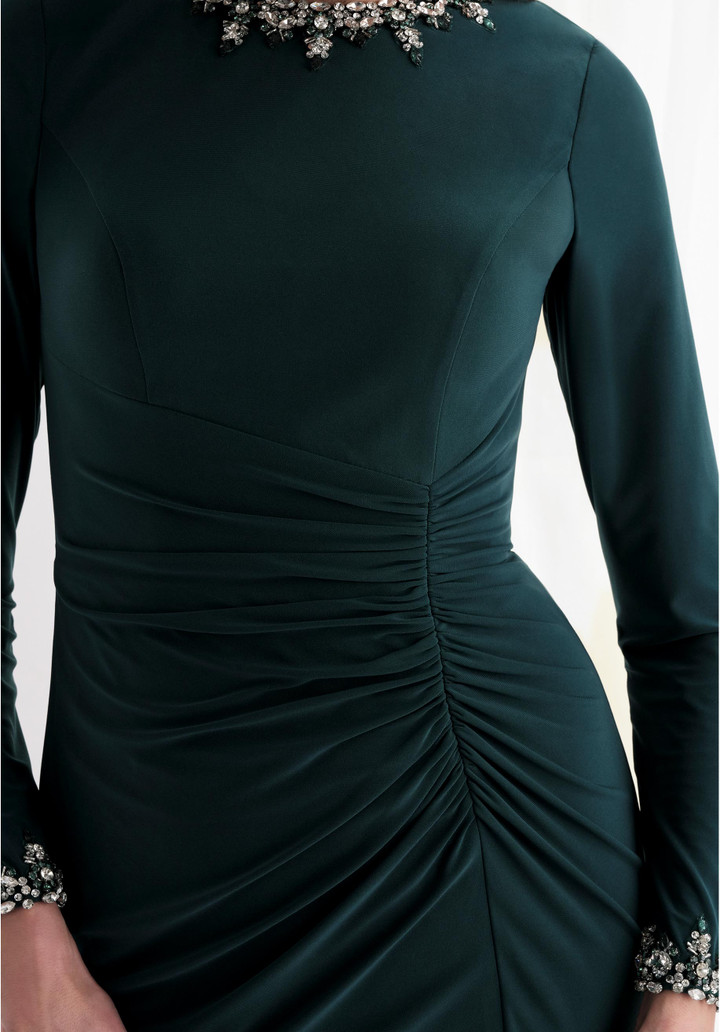 Morilee MGNY 73166 Jersey Beaded Jewel Neck Long Sleeve Gown