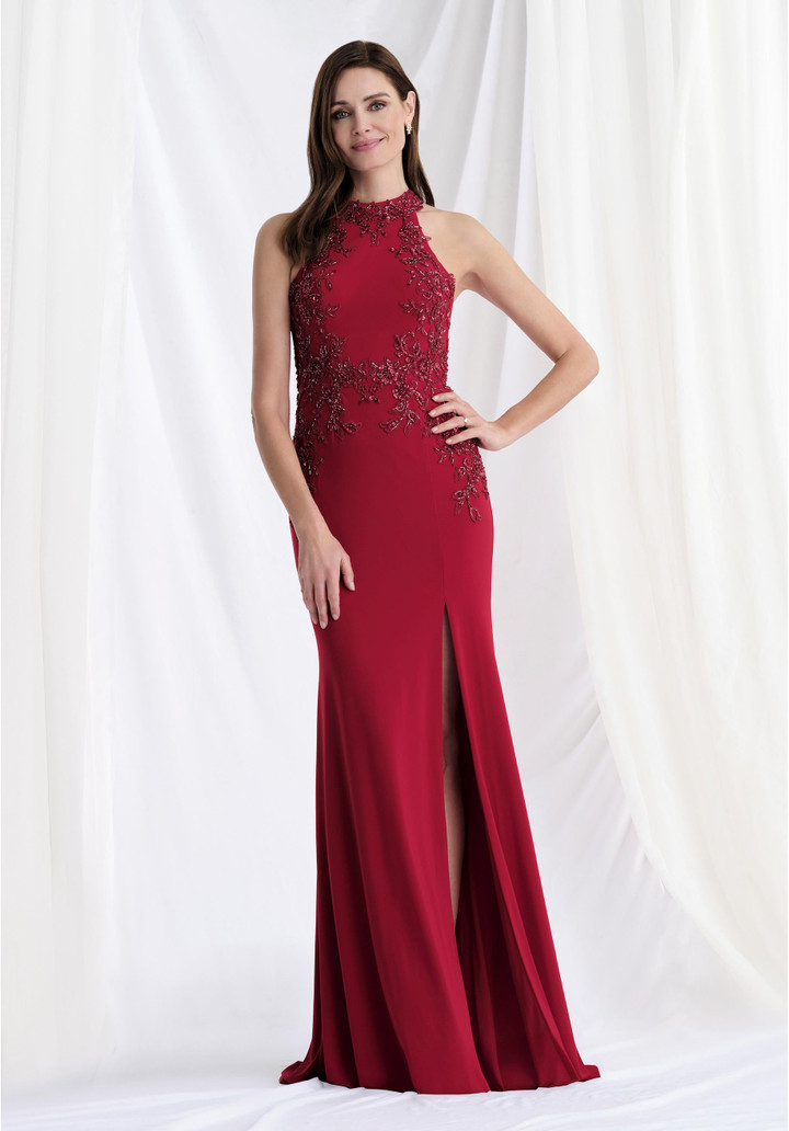 Morilee MGNY 73168 Jersey Beaded Halter Neck Sleeveless Gown
